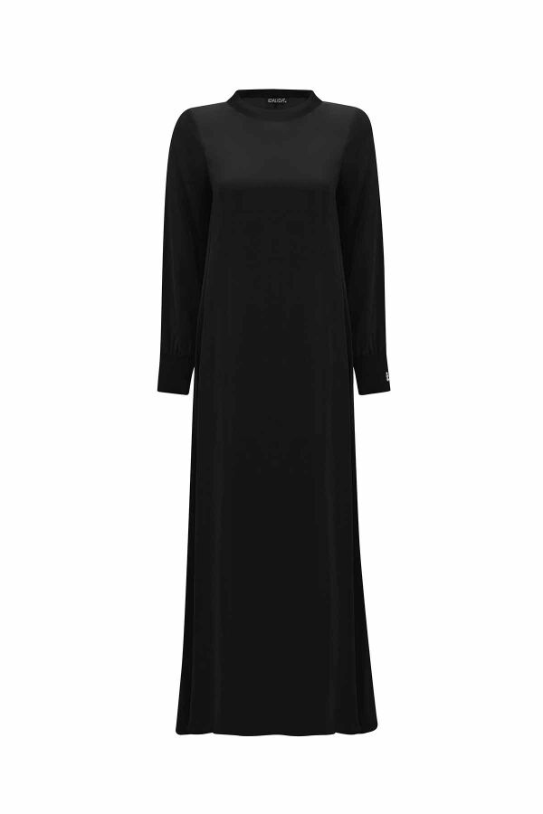 Plain Color Cupro Dress with Knitted Piping - 1