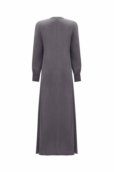 Plain Color Cupro Dress with Knitted Piping - 6