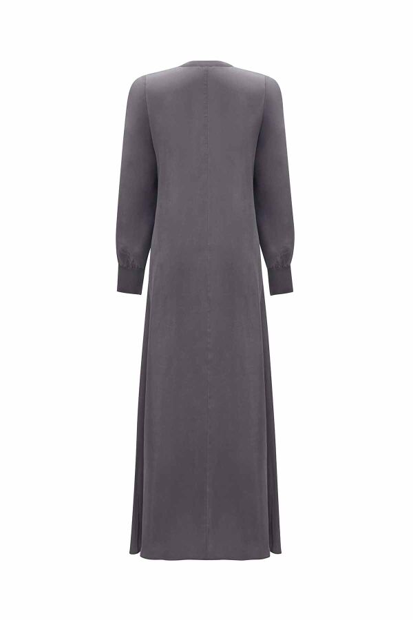 Plain Color Cupro Dress with Knitted Piping - 6