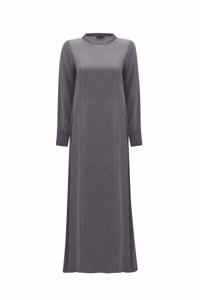 Plain Color Cupro Dress with Knitted Piping - 5