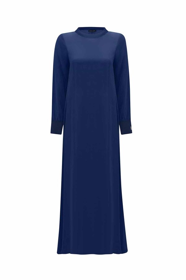 Plain Color Cupro Dress with Knitted Piping - 8