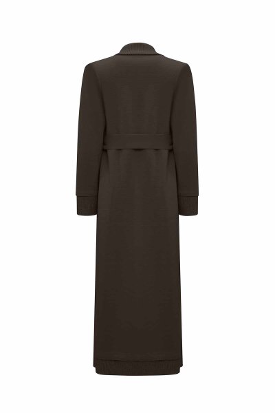 Plain Knit Cardigan with Thessaloniki Stitch – Brown - 2