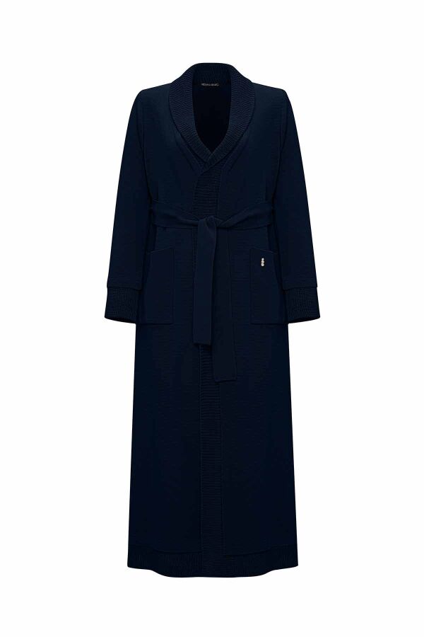 Plain Knit Cardigan with Thessaloniki Stitch – Navy - 1