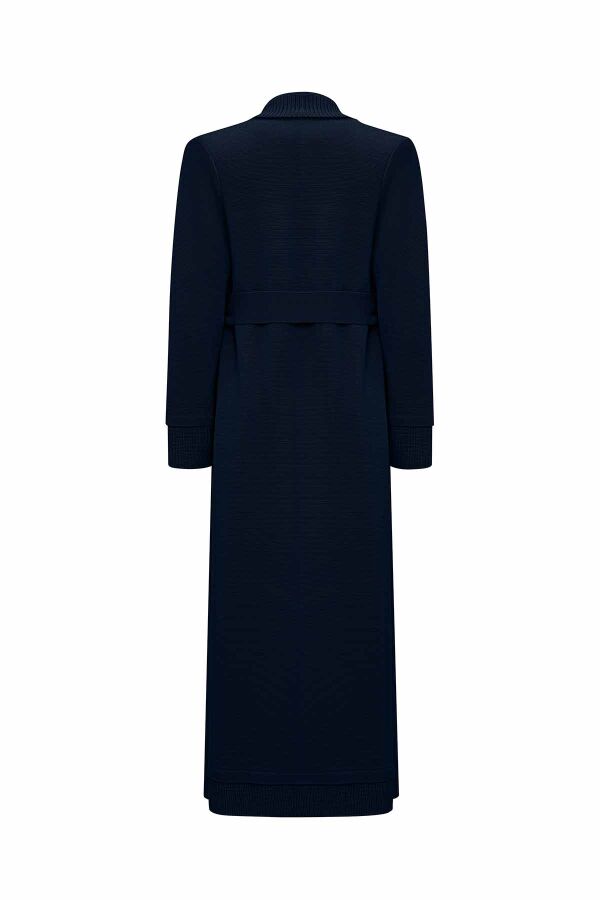 Plain Knit Cardigan with Thessaloniki Stitch – Navy - 2