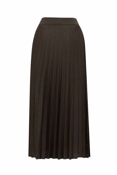 Pleated Knit Skirt with Stripe Details Brown - 2