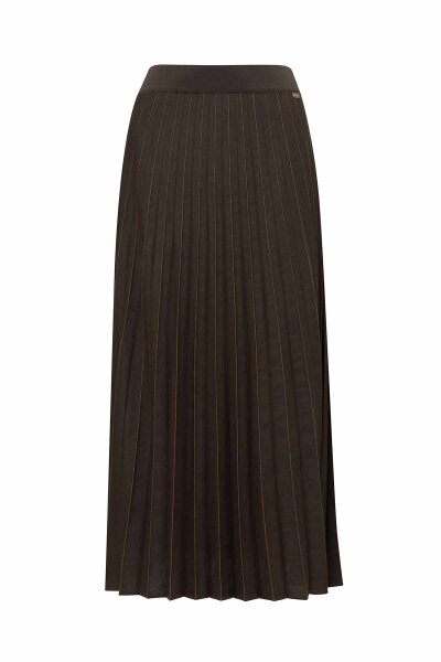 Pleated Knit Skirt with Stripe Details Brown - 1