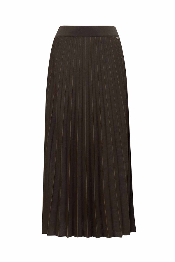 Pleated Knit Skirt with Stripe Details Brown - 1