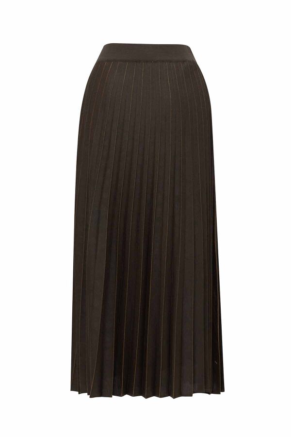 Pleated Knit Skirt with Stripe Details Brown - 2