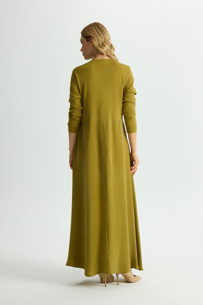 Plise Detaylı Düz Renk Cupro Elbise Amber - 4