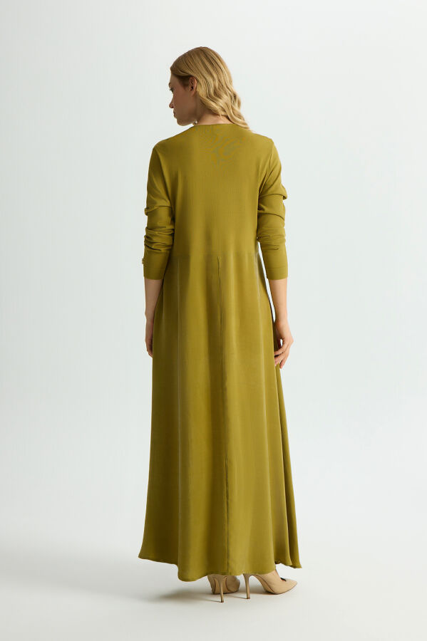 Plise Detaylı Düz Renk Cupro Elbise Amber - 4