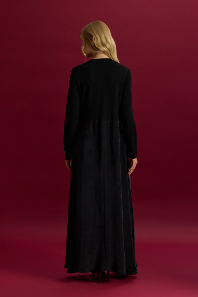 Plise Detaylı Düz Renk Cupro Elbise Siyah - 5