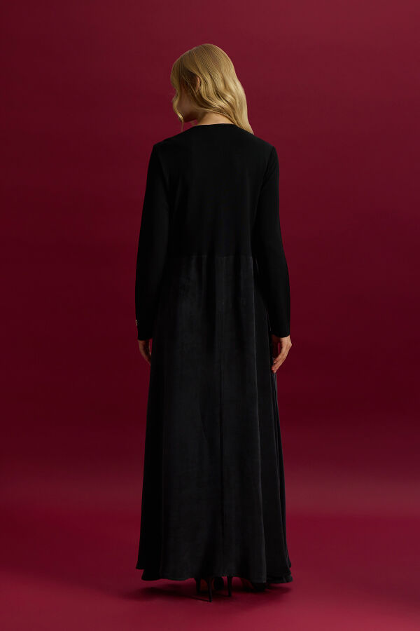 Plise Detaylı Düz Renk Cupro Elbise Siyah - 5