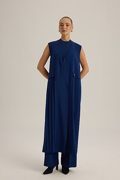 Plise Detaylı Temiz Kesim Triko Yelek Lacivert - 3