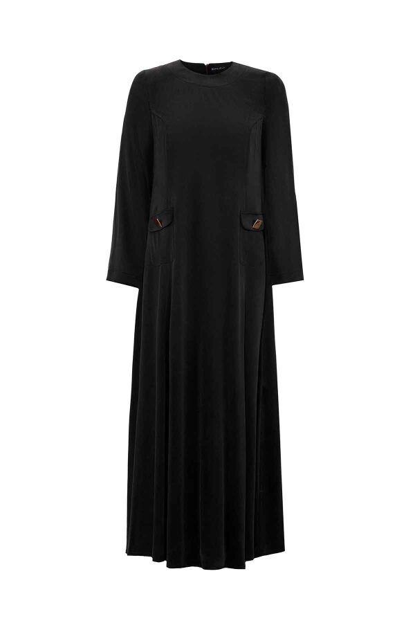 Pocket Detailed Plain Black Dress - 1