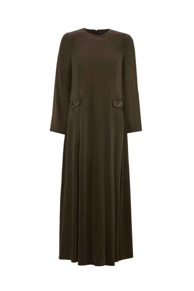 Pocket Detailed Plain Brown Dress - MISS DALIDA