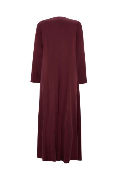 Pocket Detailed Plain Burgundy Dress - 2