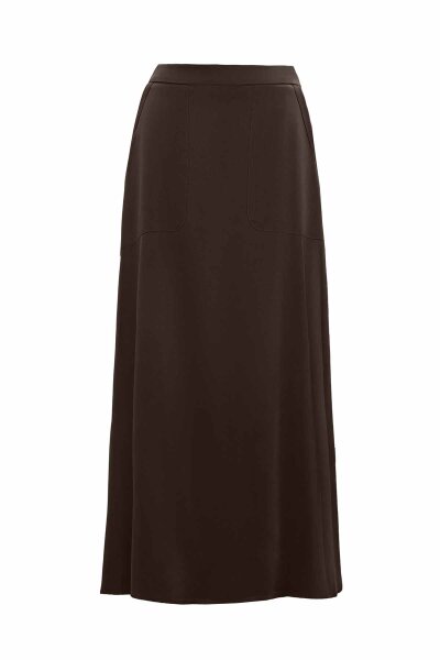 Pocketed Brown Cupro Skirt - 1