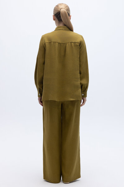 Pullu Nakışlı Keten Gömlek Amber - 3