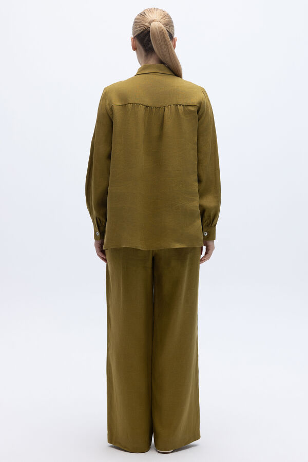 Pullu Nakışlı Keten Gömlek Amber - 3