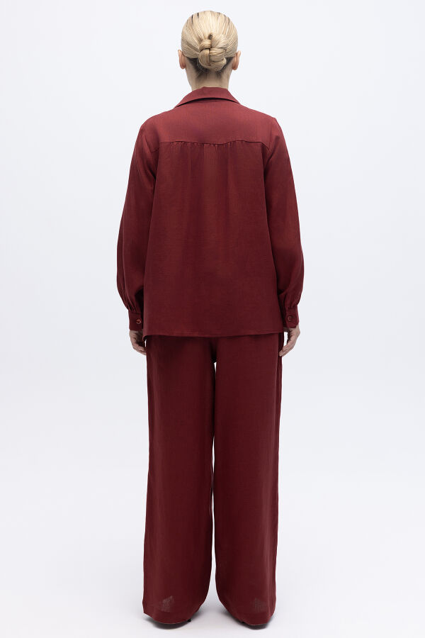 Pullu Nakışlı Keten Gömlek Cherry - 5