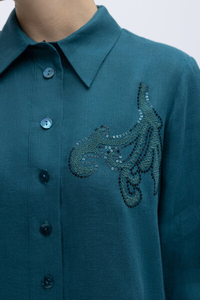Pullu Nakışlı Keten Gömlek North Sea - 2