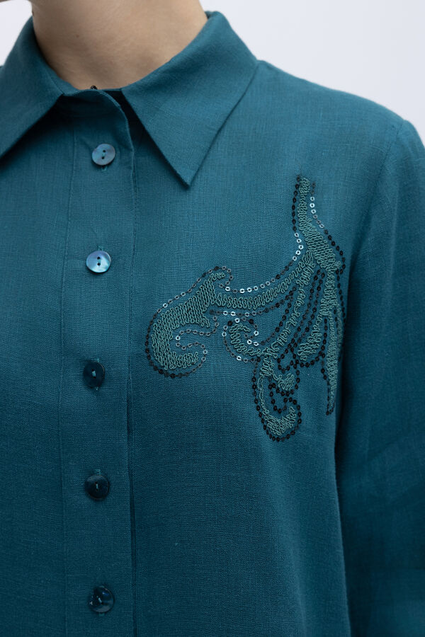 Pullu Nakışlı Keten Gömlek North Sea - 2