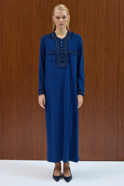 Püskül Detaylı Triko Elbise Navy 