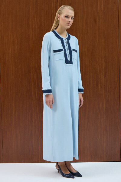 Püskül Detaylı Triko Elbise Mavi - MISS DALIDA (1)