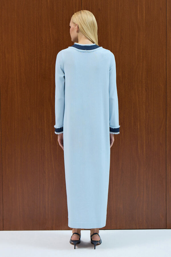 Püskül Detaylı Triko Elbise Mavi - 4