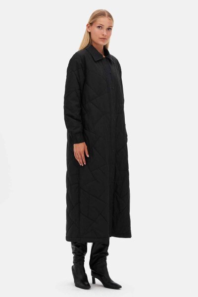 Quilted Black Coat with Denim Fabric Details - MISS DALIDA (1)