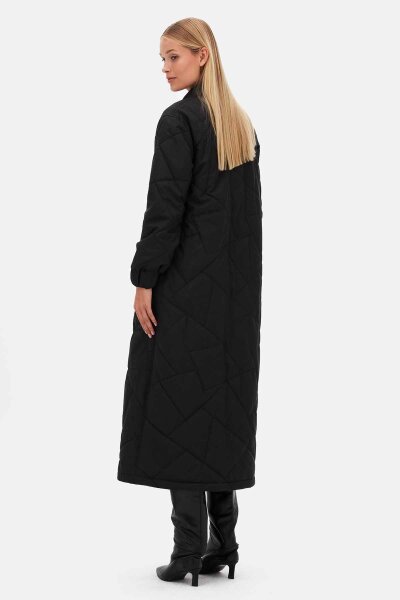 Quilted Coat with Denim Fabric Detail - 5