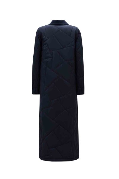 Quilted Navy Blue Coat with Denim Fabric Details - 4