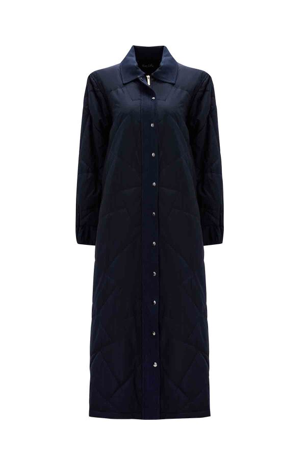 Quilted Coat with Denim Fabric Detail - 2