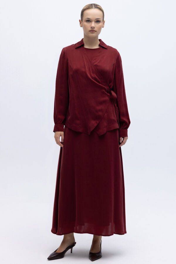 Rahat Kesim Düz Renk Kumaş Etek Cherry - 1