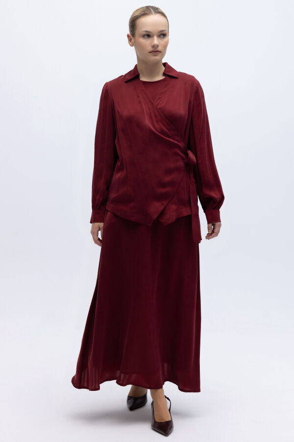 Rahat Kesim Düz Renk Kumaş Etek Cherry - 2