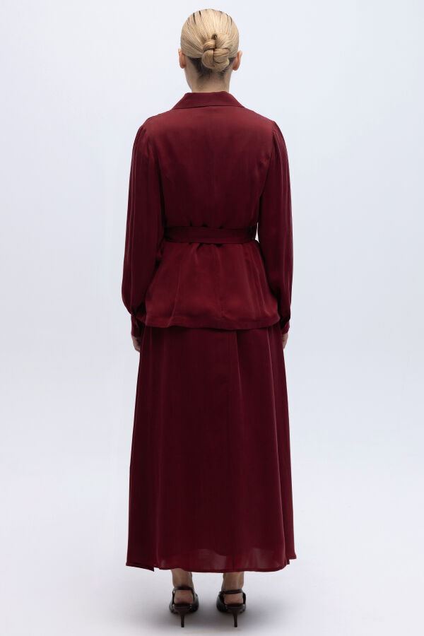 Rahat Kesim Düz Renk Kumaş Etek Cherry - 3