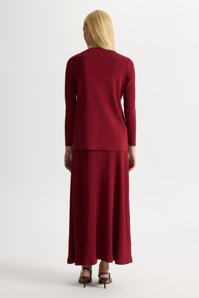 Rahat Kesim Fitilli Triko Etek Cherry - 2