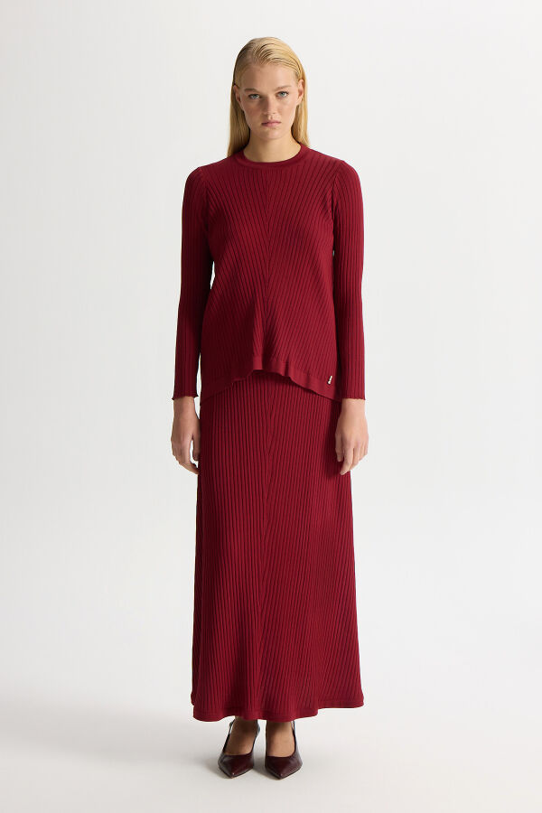 Rahat Kesim Fitilli Triko Etek Cherry - 1