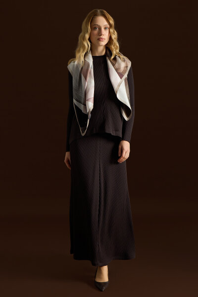 Rahat Kesim Fitilli Triko Etek Kahverengi - 3