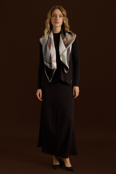 Rahat Kesim Fitilli Triko Etek Kahverengi - MISS DALIDA