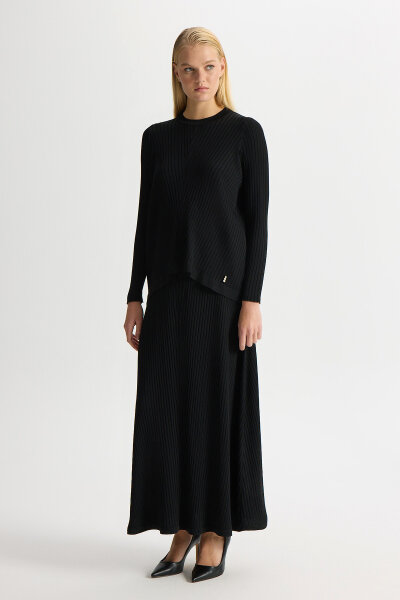 Rahat Kesim Fitilli Triko Etek Siyah - MISS DALIDA (1)