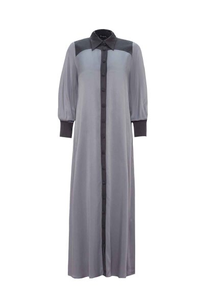 T26K-4003 İki Renkli Gömlek Elbise LIGHT GREY / DARK GREY 