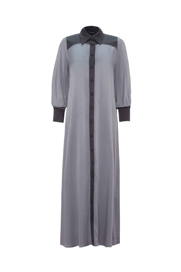 T26K-4003 İki Renkli Gömlek Elbise LIGHT GREY / DARK GREY - 1