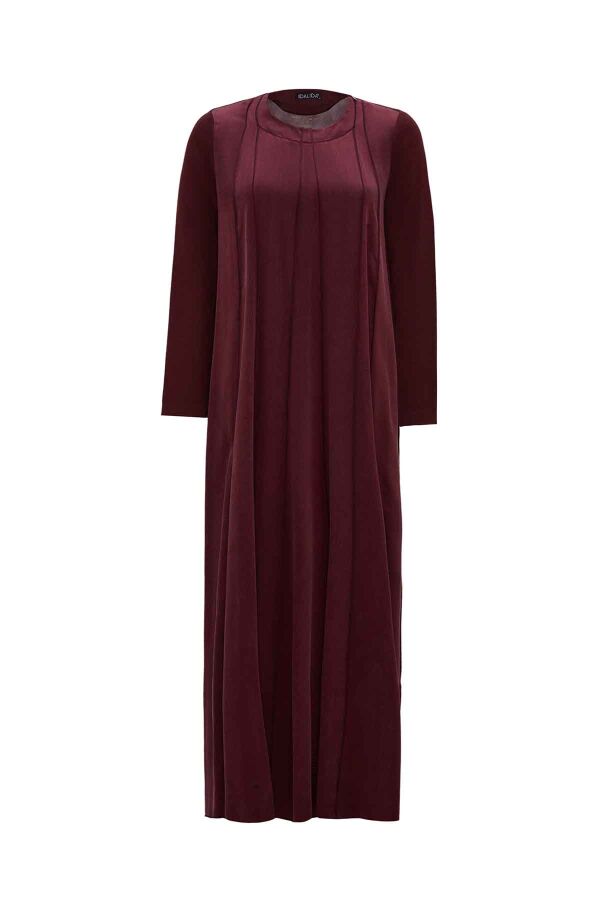 T26K-4016 Rahat Kesim Yuvarlak Yaka Elbise PLUM - 1