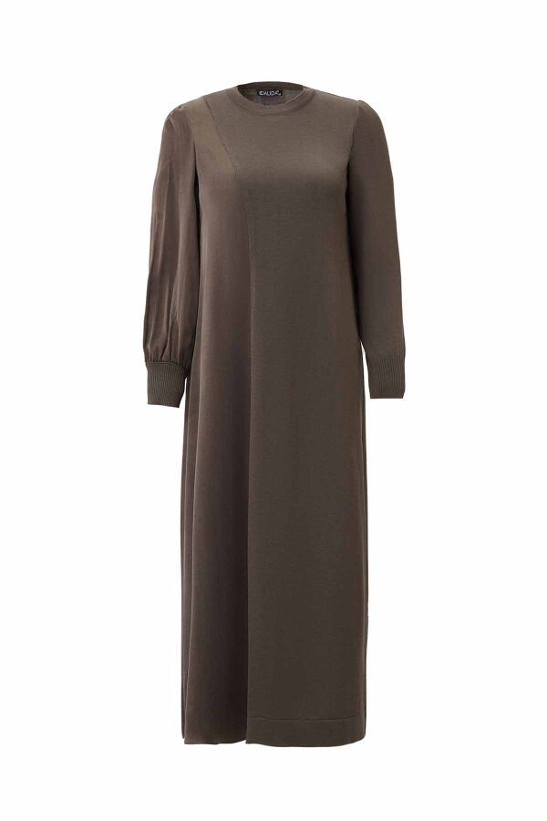 Relaxed Fit Knit Mantle Brown Dress - 1