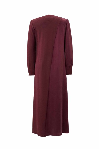 Relaxed Fit Knit Mantle Burgundy Dress - 2