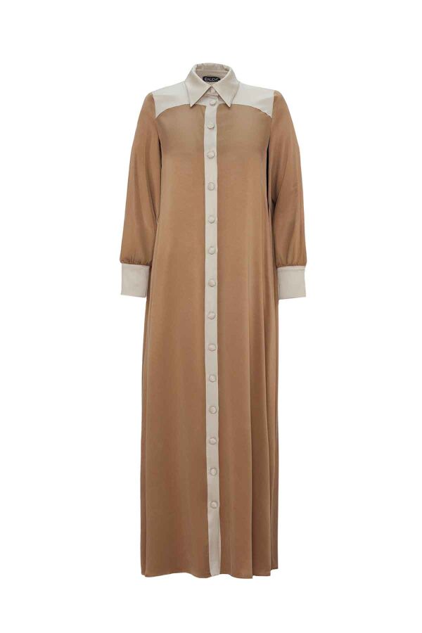 Relaxed Fit Knitted Cupro Camel Dress - 1