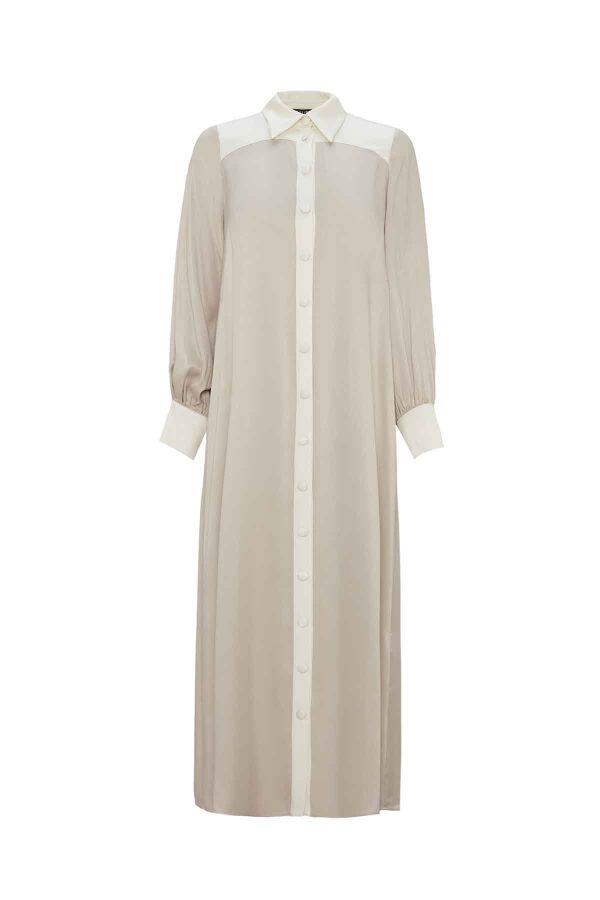 Relaxed Fit Knitted Cupro Stone Color Dress - 1