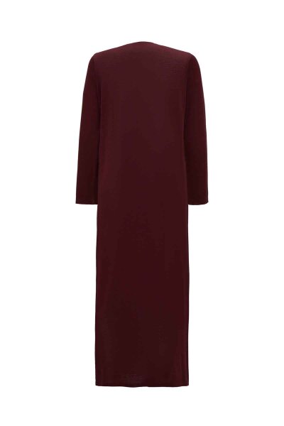 Relaxed Fit Round Neck Burgundy Dress - 2