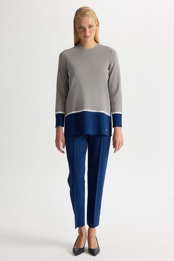 Renk Bloklu Triko Tunik Navy - 1